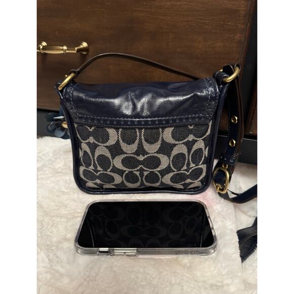 Y2K Vintage Denim Leather Navy Bleeker Crossbody - Picture 3 of 13